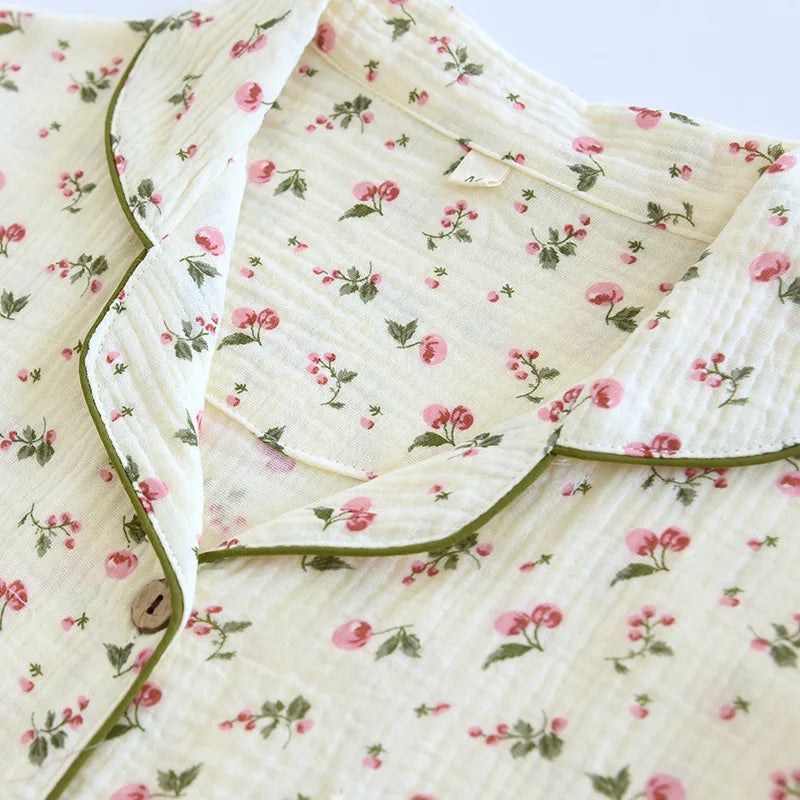 2026 Spring and Autumn Women's Pajama Set 100% Cotton Crepe Long sleeved Pants Two piece Cute and Sweet Home Fury Set Ladies