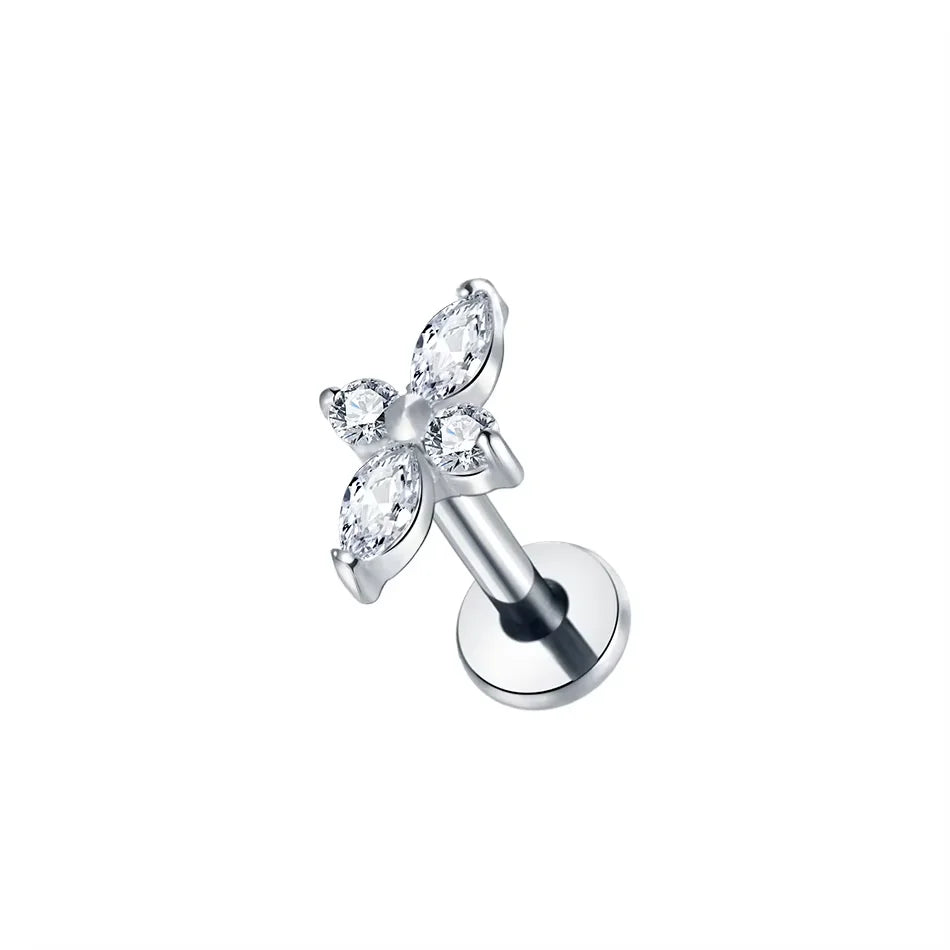 1Pc Titanium Ear Cartilage Stud Earrings for Women Internal Thread Zircon Flower Ear Lobe Tragus Helix Lip Rings Jewelry 16G