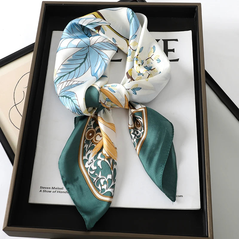 Luxury Women Silk Square Scarf Shawl Fashion Xiaoxiangfeng Print Design Satin Hijab Wraps Neckerchief Female Hair Bands 70*70CM