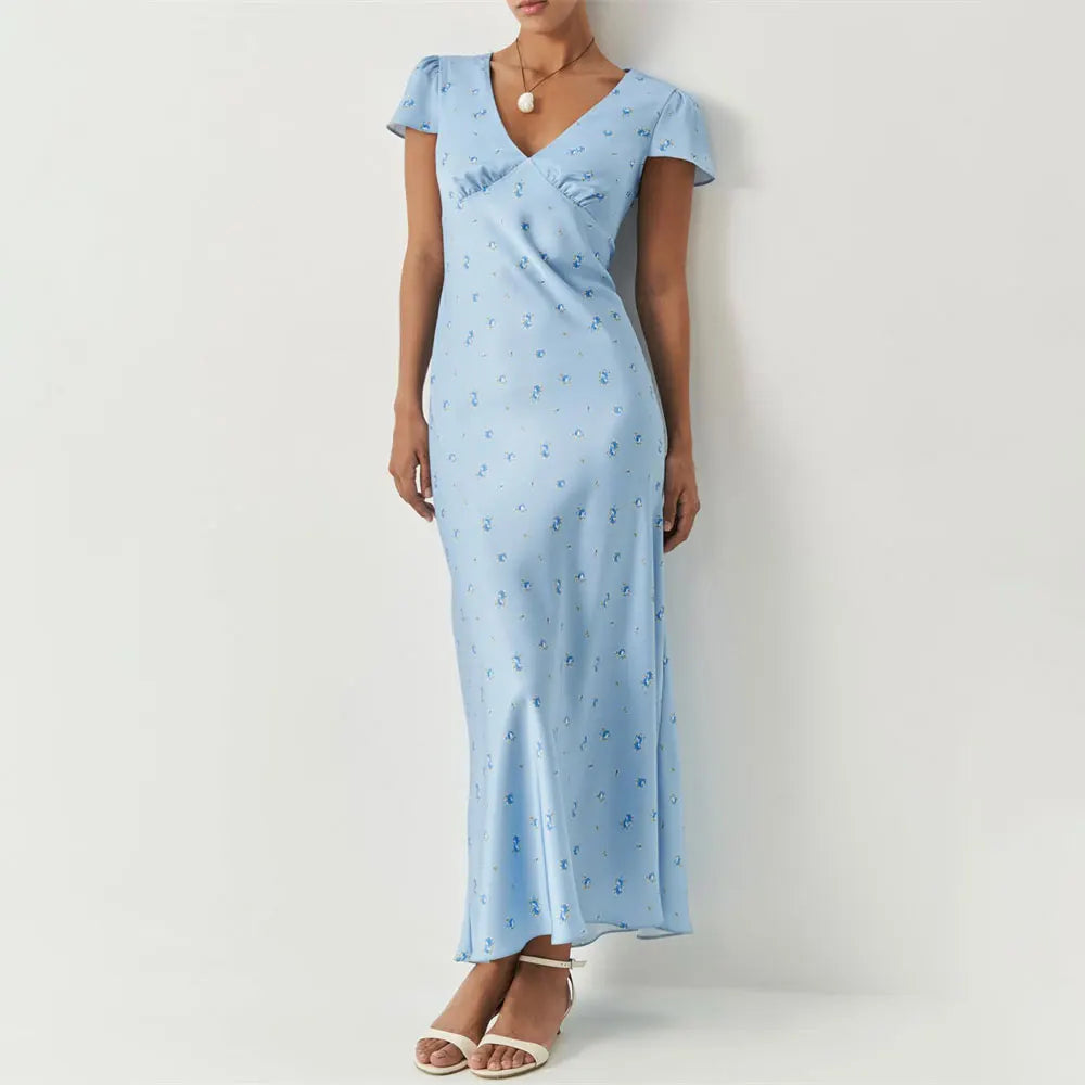 Tossy V-Neck Printed Fashion Long Dress Women's Elegant High Waist Slim Commute Contrast Party Dress Female Summer Maxi Dress