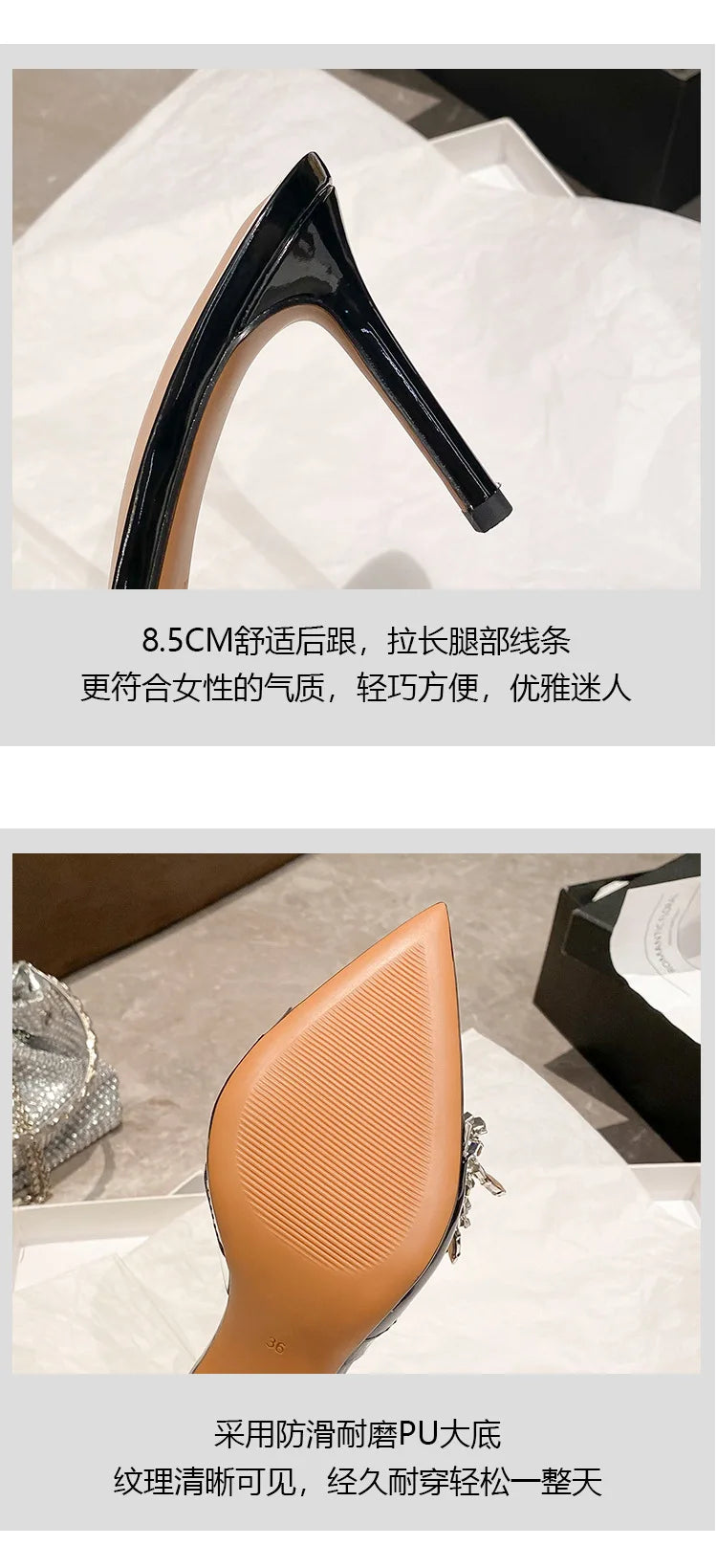 Sexy lady 2026 Diamond-Encrusted Pointed-Toe Mules Women's Sandals Transparent High Heels Sexy Thin Heel Versatile Slipperss