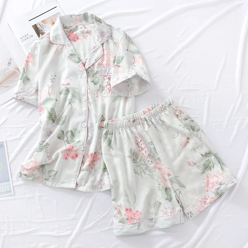 summer news pijama mujer thin section short-sleeved shorts large floral print pajamas home service ladies pajamas for women