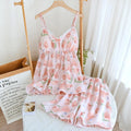 2026 New Summer Women's Pajama Set 100% Cotton Suspenders+Shorts with Chest Pads Two Piece Set of Ladies Flower Home Furnishings