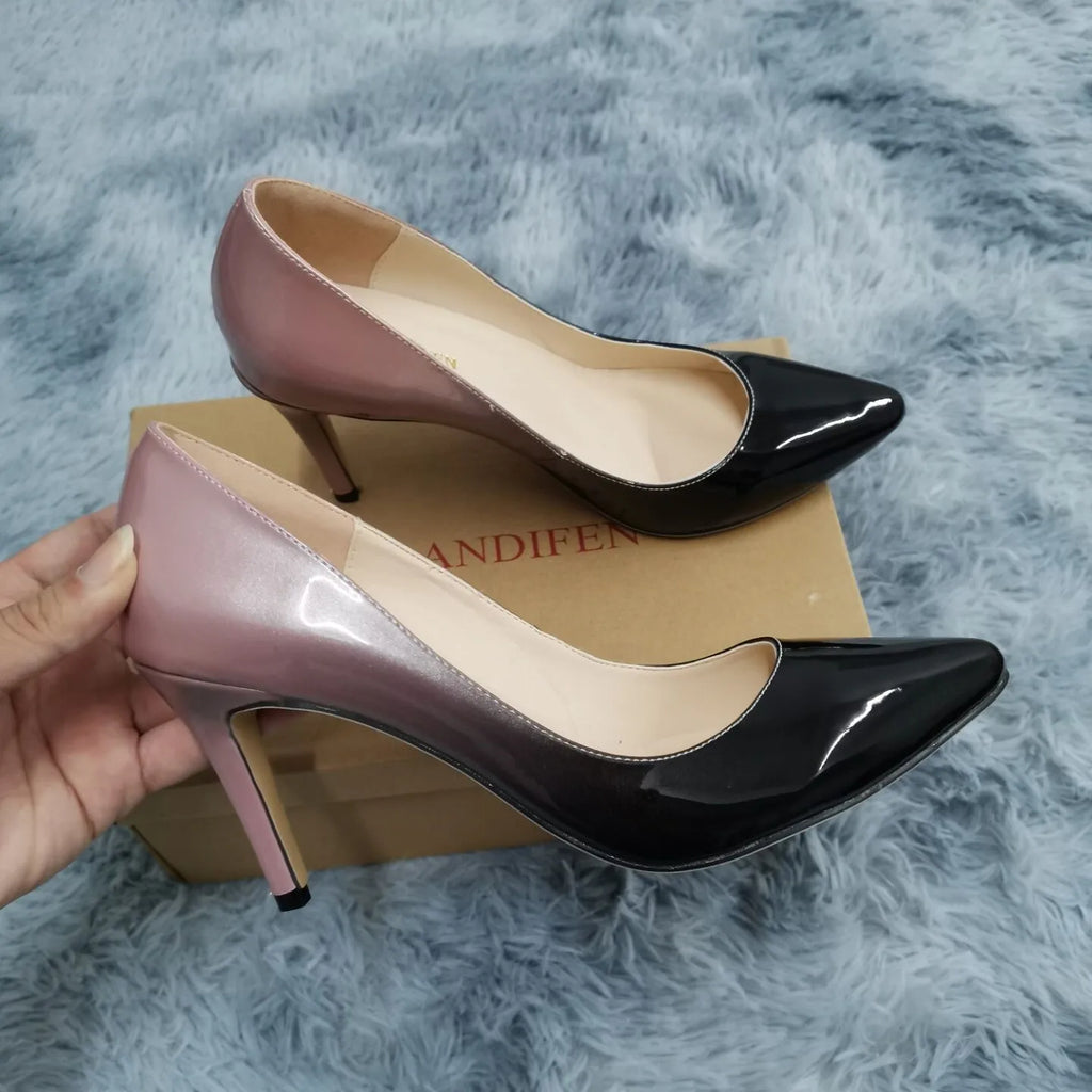 13 Style Women's Large Pumps Classic Sexy Pointed Toe 9cm mid High Heels Women Pumps Faux Black red Office Party Wedding Shoes