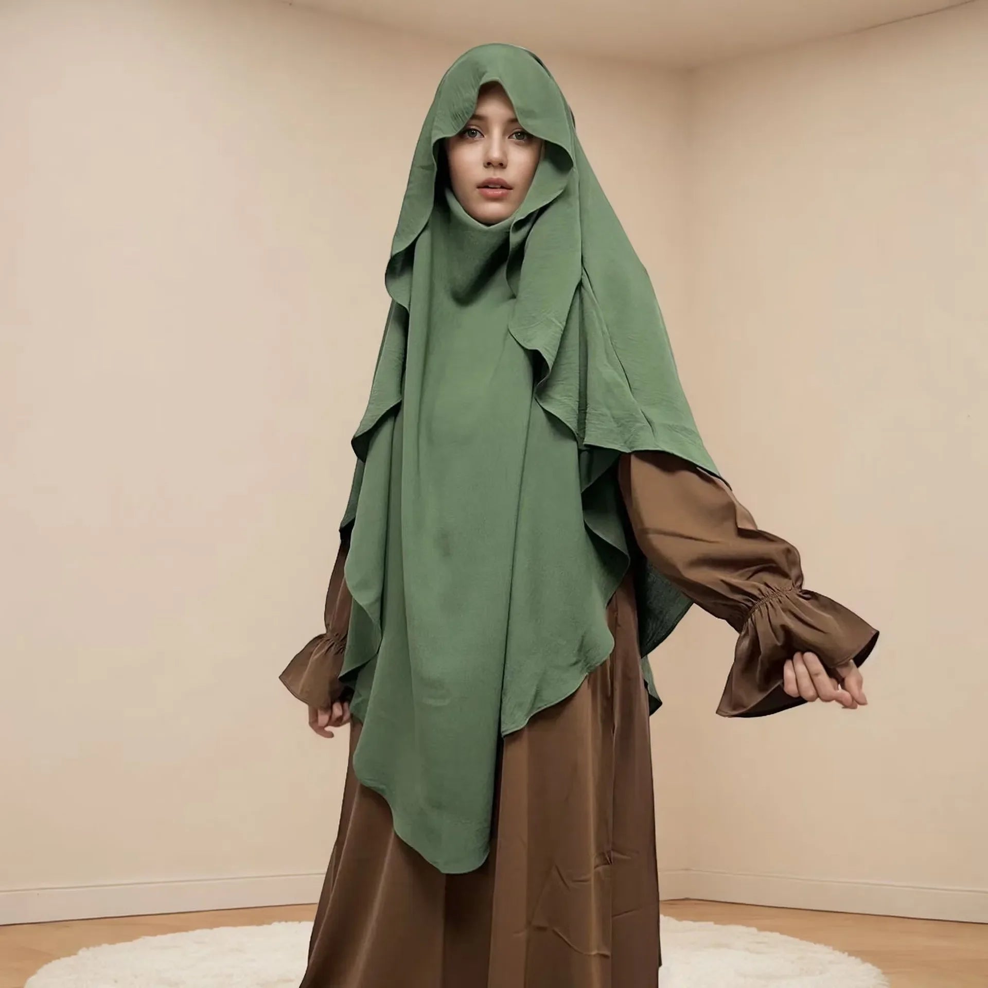 2025 Summer Muslim Women's Hijabs Traditional Soft Plain Scarf Khimar One Layer Stretch Soft Split Traditional Zip Chador
