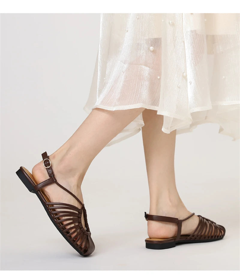 ZAROY Women Flat Sandals Summer Narrow Band Roman Shoes Casual Plus Size Brand Designer Banquet Beach Gladiator Sandalias Zapato