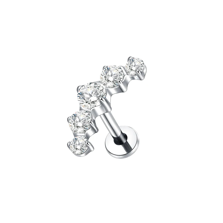 1Pc Titanium Ear Cartilage Stud Earrings for Women Internal Thread Zircon Flower Ear Lobe Tragus Helix Lip Rings Jewelry 16G