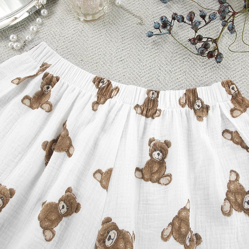 2024 Spring New European and American Pure Cotton Cute Print Warm Long sleeved Shorts and Pajamas Two piece Home Set