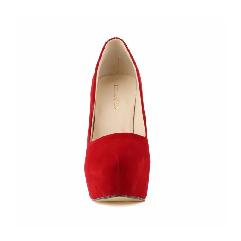 Women Pumps Stilettos Sexy 14cm Super High Heels Female Round Toes Platform Thin Heels NightClub Party Dress Red Wedding Shoes