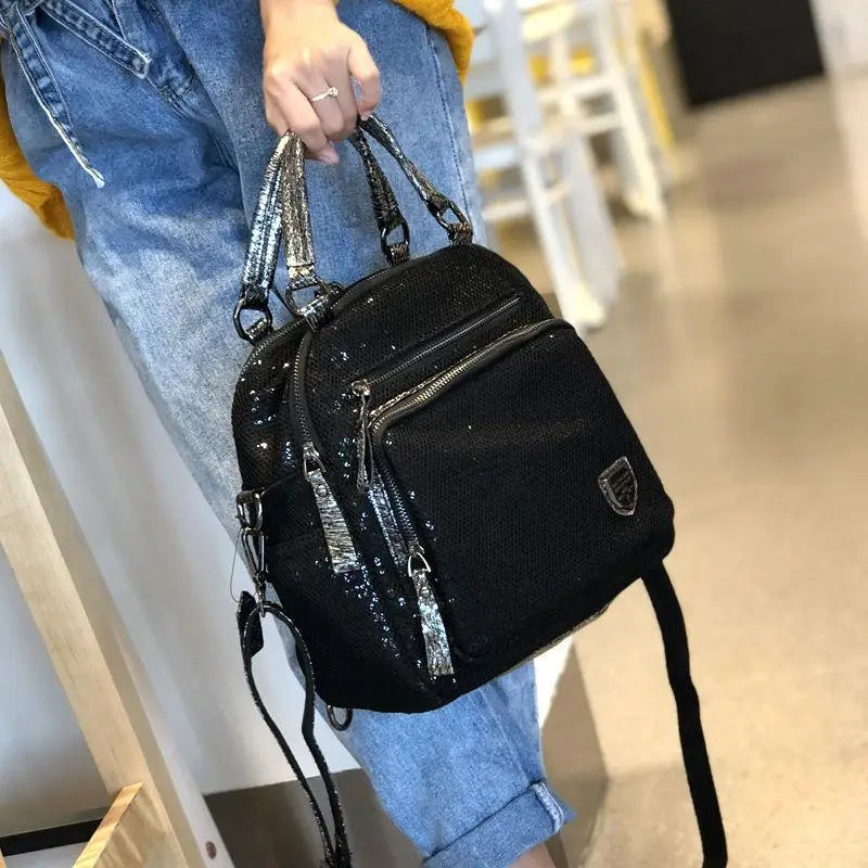 2025 Korean version new backpack women handbag sequin fashion travel backpack multifunctional large capacity dual-use bag trendy