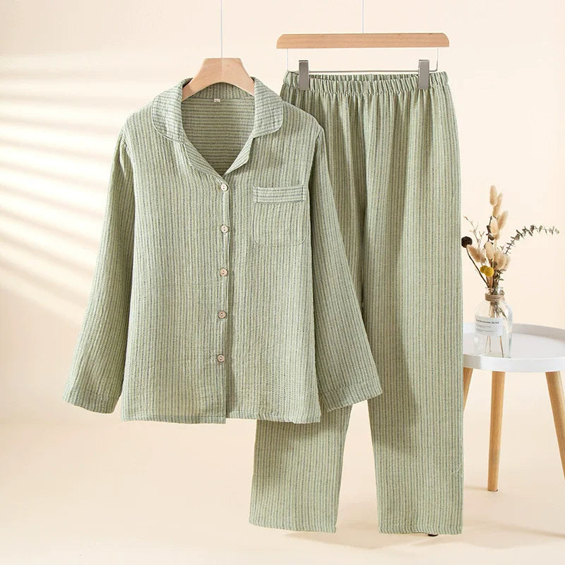 Pure Cotton Pajama Sets Autumn sleepwear Button Down Tops And Trousers Set Floral Nightwear Loungewear Suit Pijama Pyjama