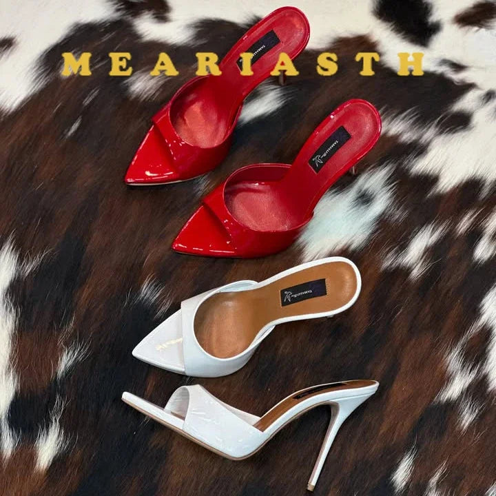 12/10cm pointed Open Toe High Heel Shoes Woman Summer OutsideSlipper Party Stiletto Luxury Designer Patent Leather Women Sandals