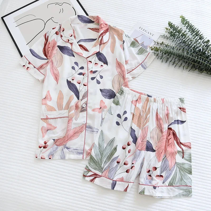 summer news pijama mujer thin section short-sleeved shorts large floral print pajamas home service ladies pajamas for women