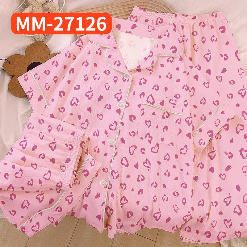 Spring/Summer Sweet & Cute Floral Cotton Pyjamas for Girls Three-Piece Homewear Set Student Casual Sleepwear Homewear Ensemble