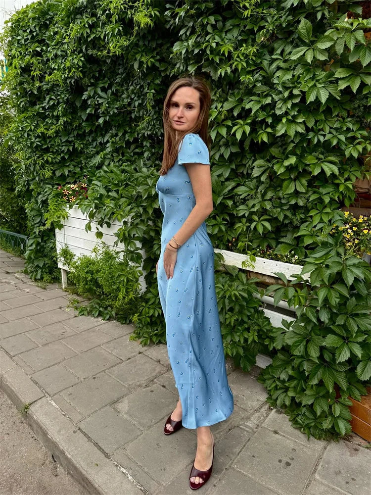 Tossy V-Neck Printed Fashion Long Dress Women's Elegant High Waist Slim Commute Contrast Party Dress Female Summer Maxi Dress