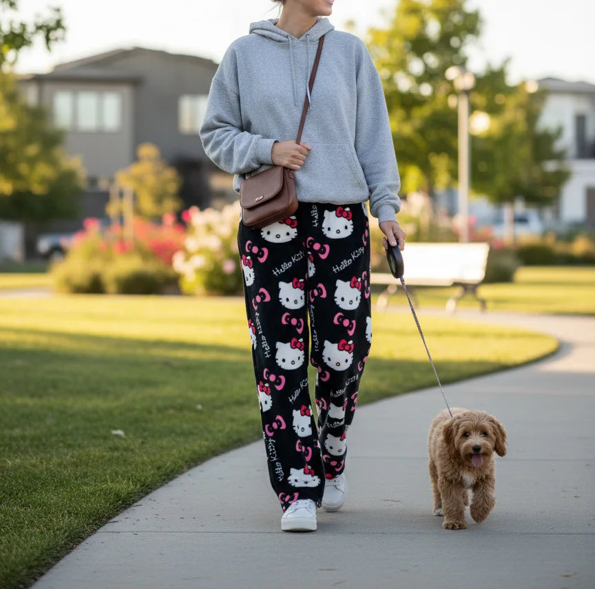 Hello Kitty cartoon cute pajamas autumn and winter men and women loose and elongated couples can be worn outside at home