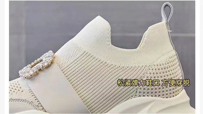 Platform Shoes Women's Spring Summer New Fashion Rhinestone Sports Casual Shoes Slip-On Mesh Breathability Sneakers Women