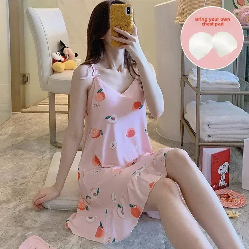 New with Bra Pad, Free Eye Mask, Sling, Loose and Cute Cartoon Animal Pajamas, Nightgown Role-playing Sleepwear Women