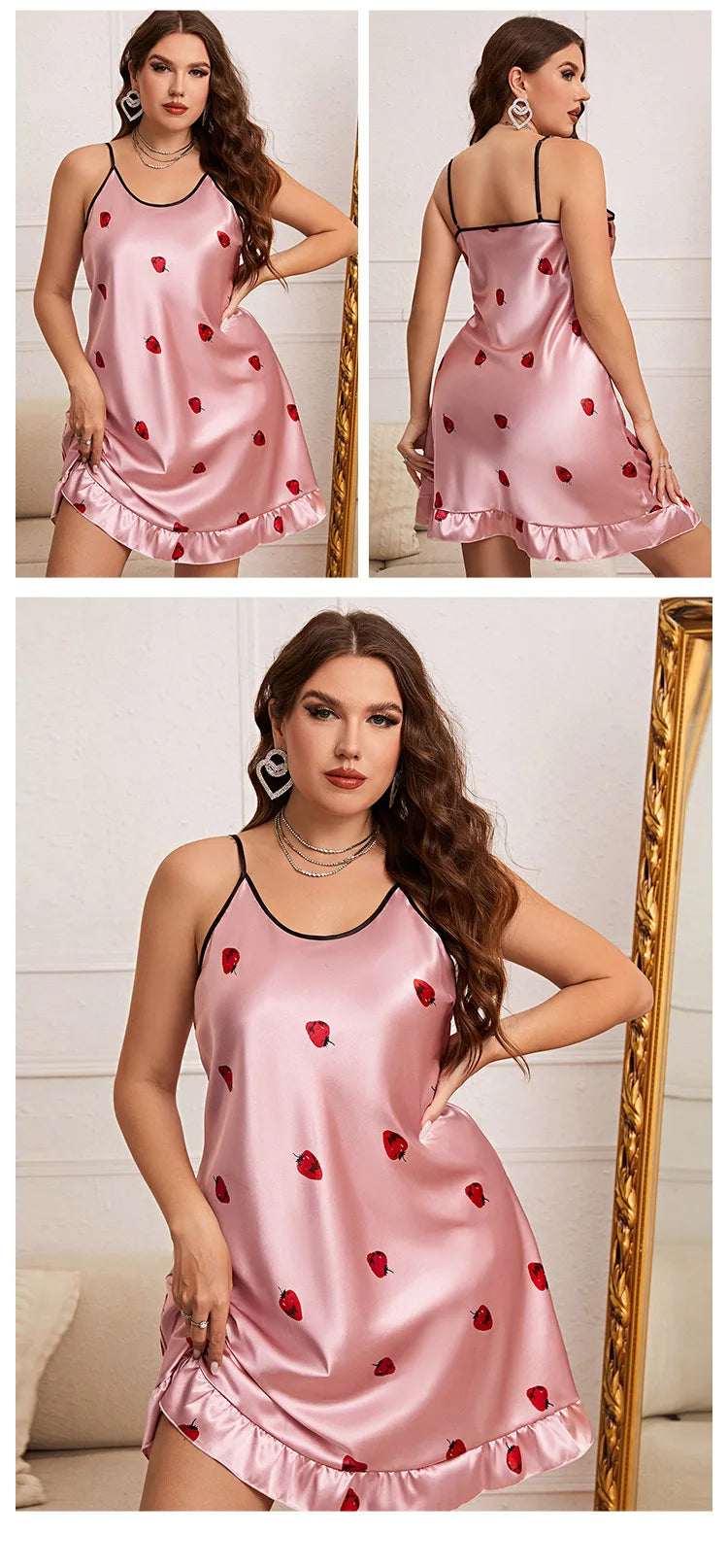 Floral Print Nightgown Oversize 4Xl 5Xl Sleepwear Women Satin Nightwear Sexy Cami Home Dress V-Neck Lingerie Homewear Nightwear