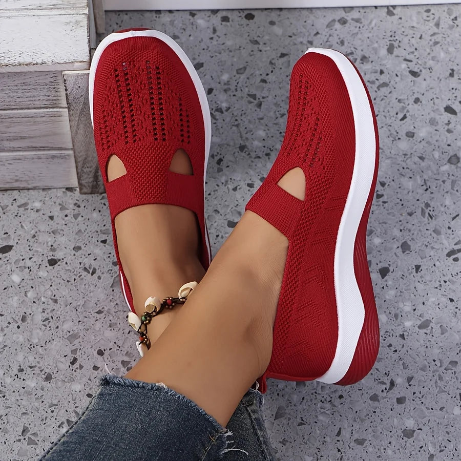Womens Spring Summer Knit Slip On Sneakers Breathable Mesh Casual Shoes with Arch Support Machine Washable Multi Colors