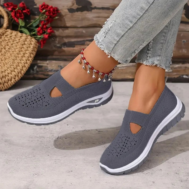 Women's shoes, casual sports shoes, solid color breathable sports soft-soled lightweight walking shoes, low-top knitted casual s