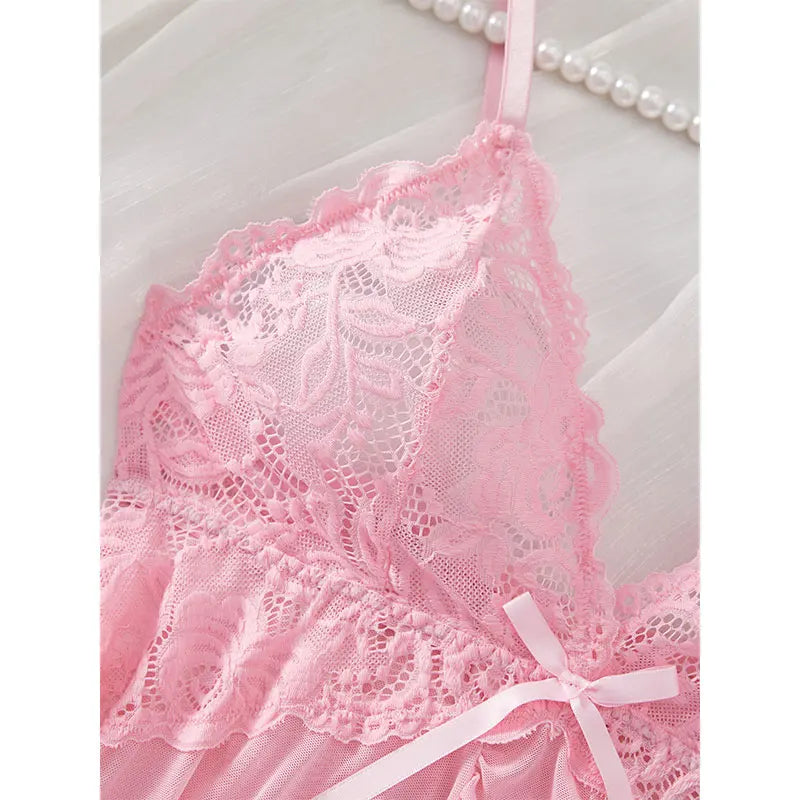 Suspender Suit Summer Ultra-thin Nightgown Lace Thong Sets Women's Sexy Pyjamas Lingerie Hot Night Dress Comfortable Sleepwear