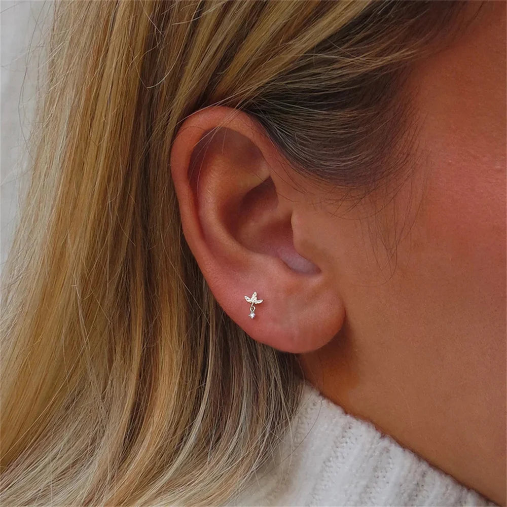 AIDE Heart Round Ball Flat Helix Piercing Earring 925 Sterling Silver Ear Studs Geometric Zircon Exquisite Trinket Studs Aretes