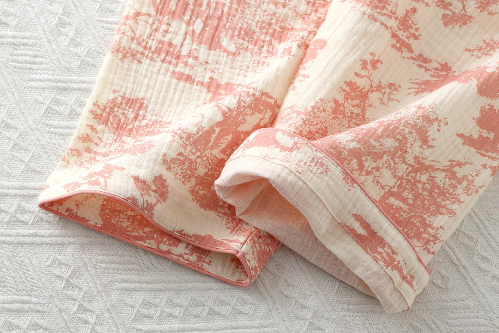 Spring /Autumn Chinese Style Pajamas for Women Cotton Gauze Lace-up Long-sleeved Pants Elegant Home Clothing Kimono Home Clothes