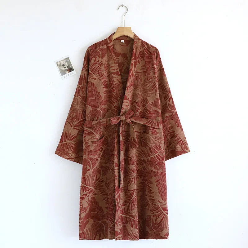 Spring Summer Yukata Print Flower Cotton Robe Sleepwear Female Japanese Retro Kimono Bathrobe Loose Casual Home Dressing Gown