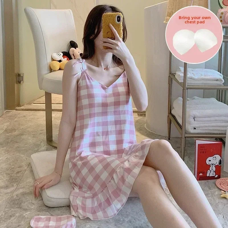 New with Bra Pad, Free Eye Mask, Sling, Loose and Cute Cartoon Animal Pajamas, Nightgown Role-playing Sleepwear Women