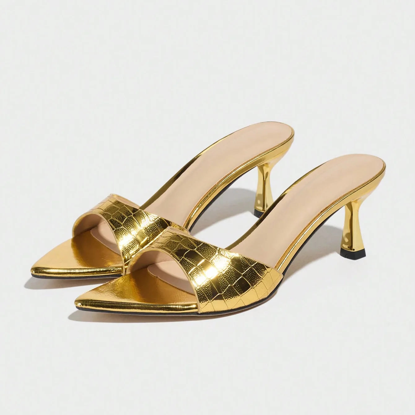 Size 34-42 Women Heeled Mules Sandals Soft Leather High Heels Summer Shoes For Women Slippers Vintage Open Toe Slides
