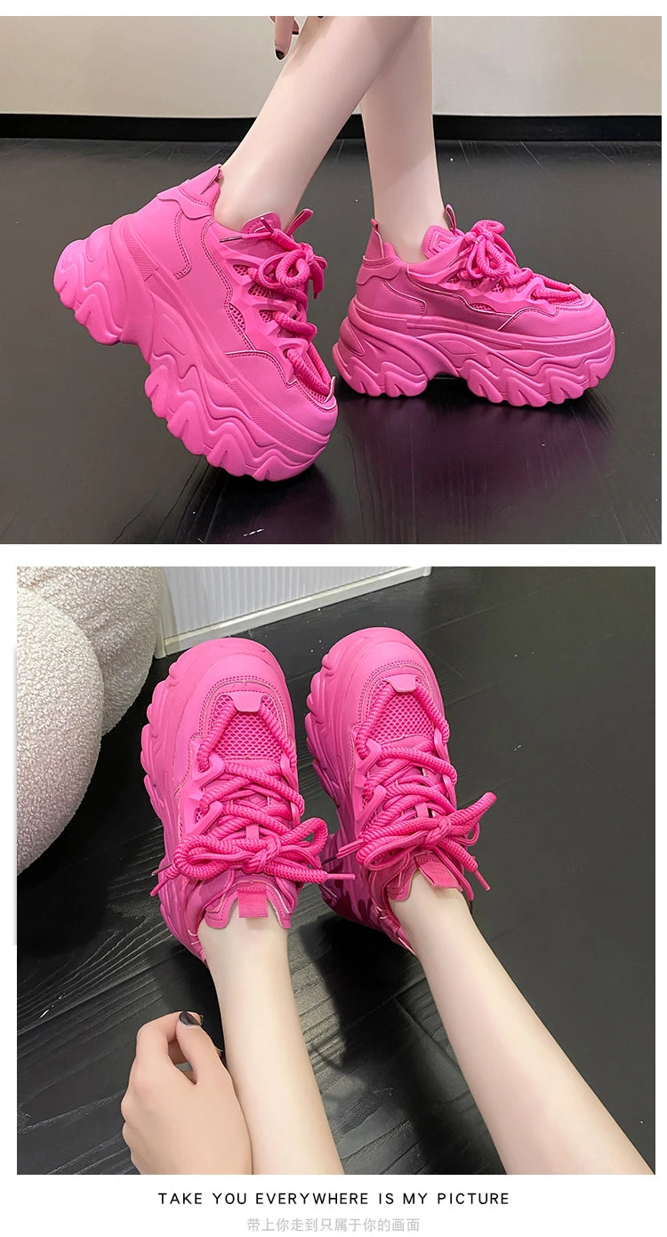 New High Platform Sneakers Women Thick Sole Sports Ladies Trainers Vulcanized Shoes Woman Chunky Sneakers Zapatillas Mujer 8.5CM