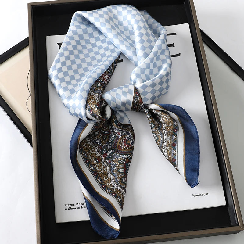 Luxury Women Silk Square Scarf Shawl Fashion Xiaoxiangfeng Print Design Satin Hijab Wraps Neckerchief Female Hair Bands 70*70CM