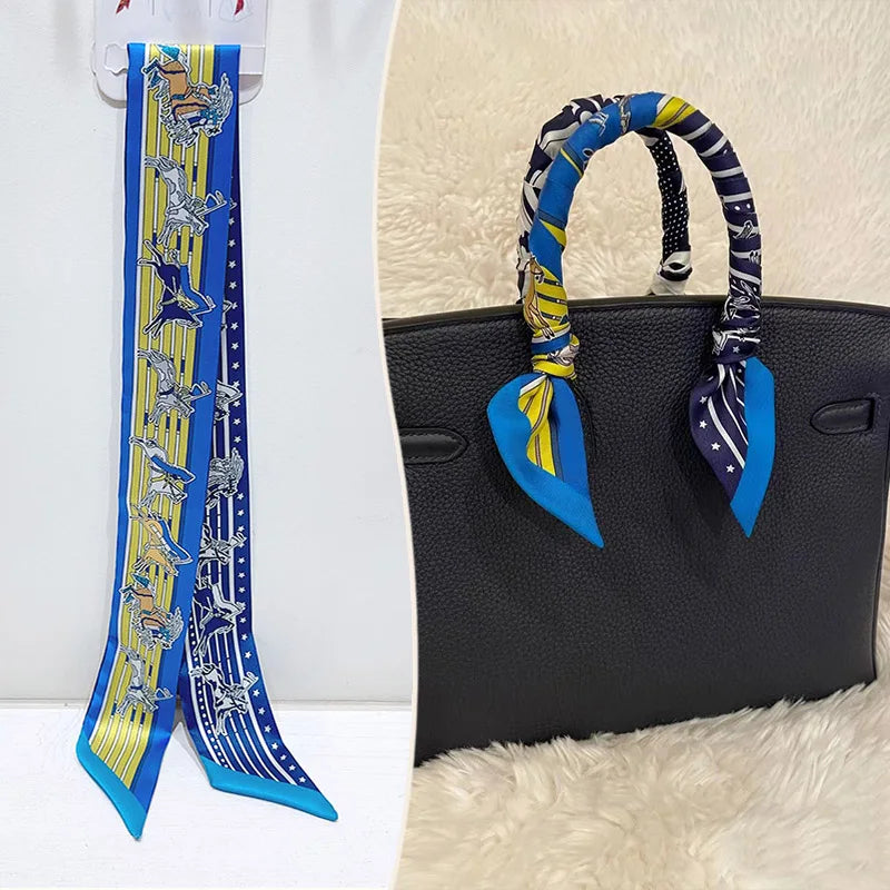 New 2025 simulated silk wrapped bag strap bag handle silk scarf tied bag ribbon decorative small streamer