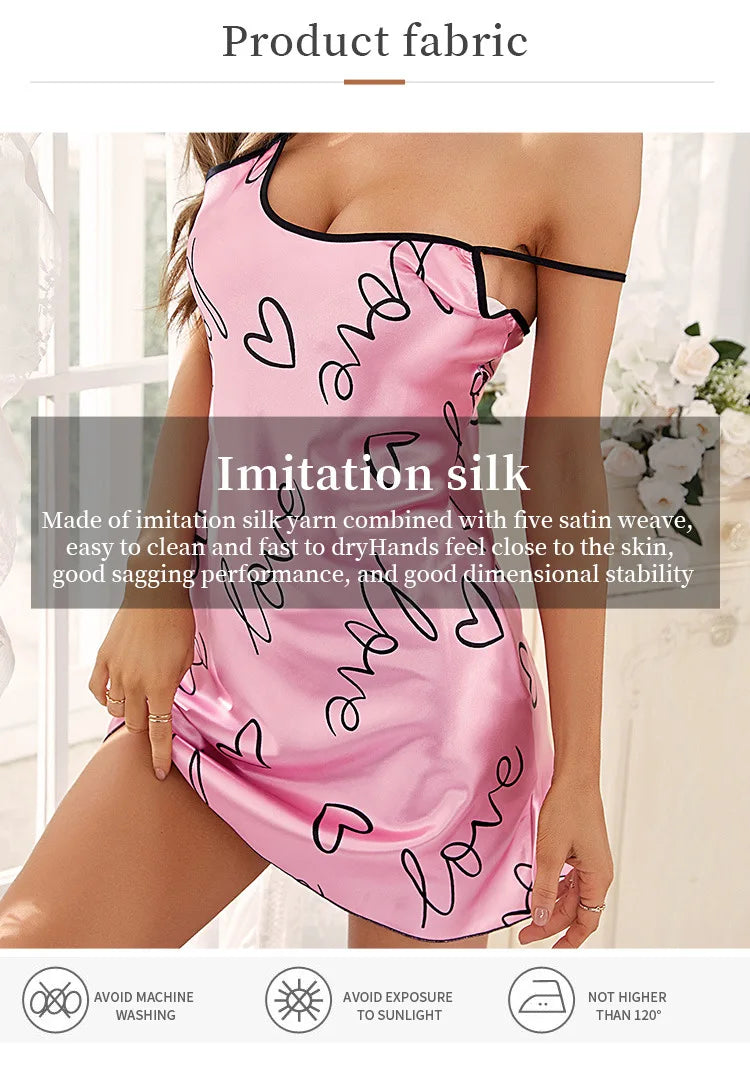 Heart Print Nightdress Elegant Scoop Neck Criss Cross Back Sleep Dress Women's Sleepwear