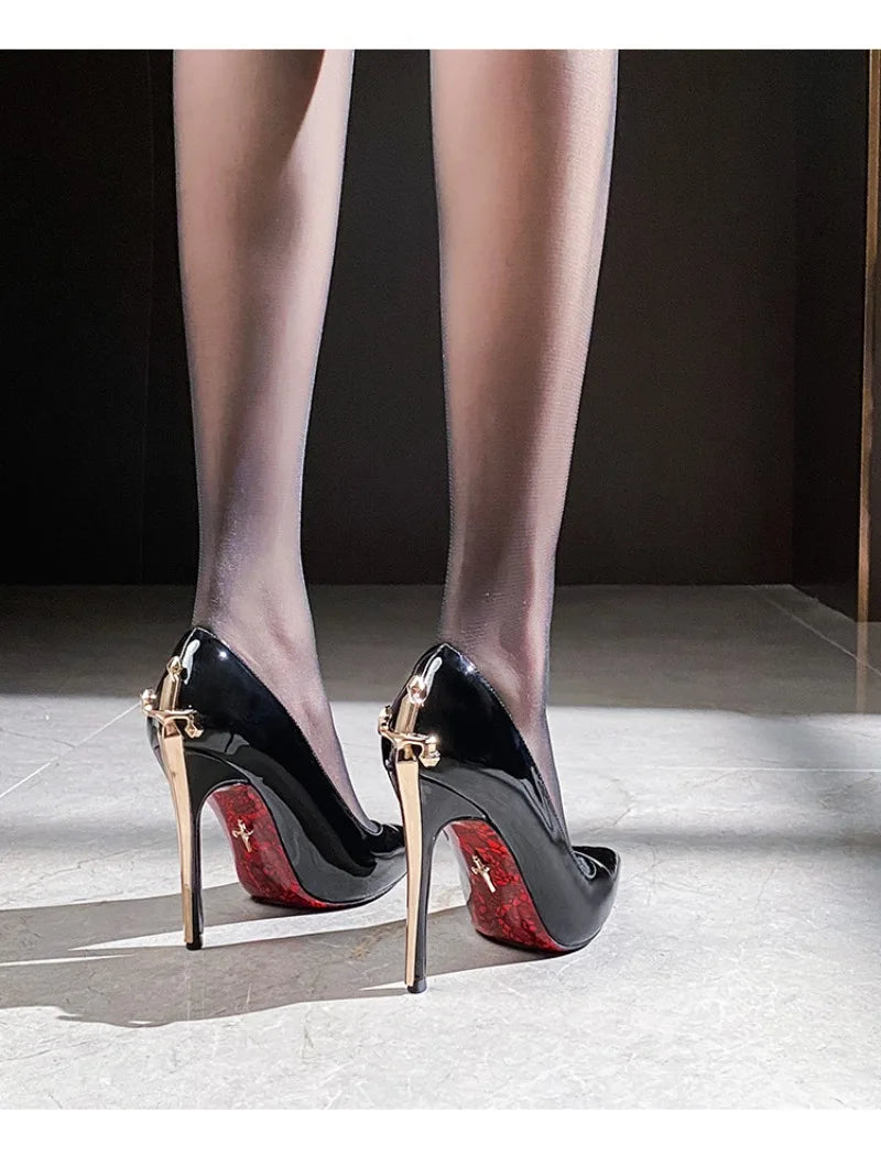 Luxury Designer Women Shoes Exquisite Metal Decoration Pointed Tip High Heels for Woman Elegant French Casual Shoe Zapatos Mujer