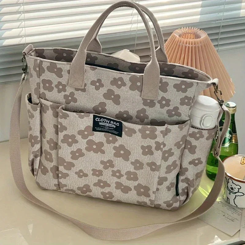 3D Floral Design Tote Bag, Thickened Zipper, Multifunctional Canvas Bag, Student Computer Handbag Shoulder Crossbody School Bag,