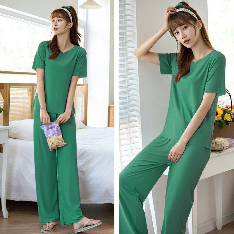 Women's Home Clothes Suit Of Lady House Summer Living Room Wear Autumn Loose Homewear Pants Two Piece Set For Women Cute Pajamas