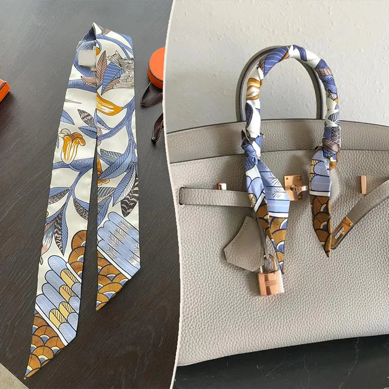 New 2025 simulated silk wrapped bag strap bag handle silk scarf tied bag ribbon decorative small streamer