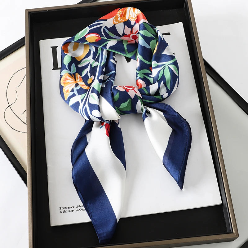 Luxury Women Silk Square Scarf Shawl Fashion Xiaoxiangfeng Print Design Satin Hijab Wraps Neckerchief Female Hair Bands 70*70CM