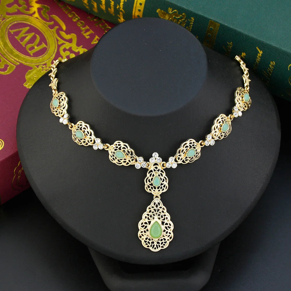 Sunspicems Chic Crystal Pendant Necklace Morocco Wedding Jewelry For Women Algeria Bride Choker Necklace Kaftan Accessories