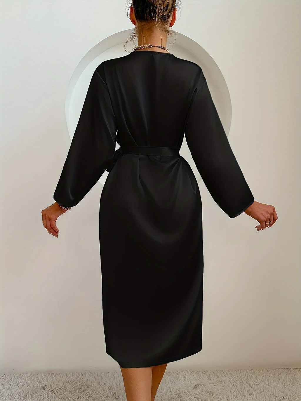 Women's Satin Robe Belted Elegant Solid Color Silky Comfort Bathrobe Loungewear