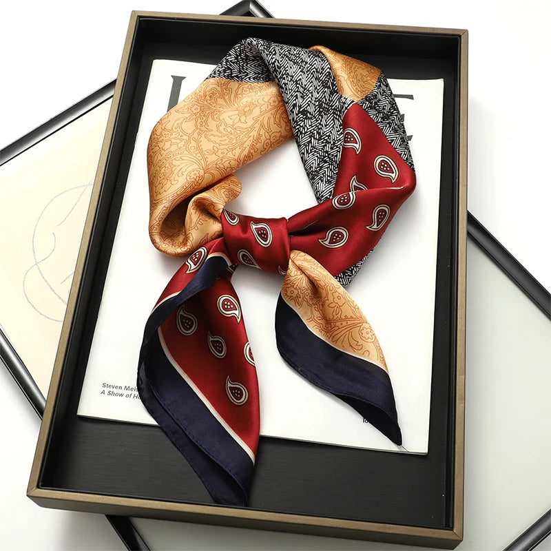 Luxury Women Silk Square Scarf Shawl Fashion Xiaoxiangfeng Print Design Satin Hijab Wraps Neckerchief Female Hair Bands 70*70CM
