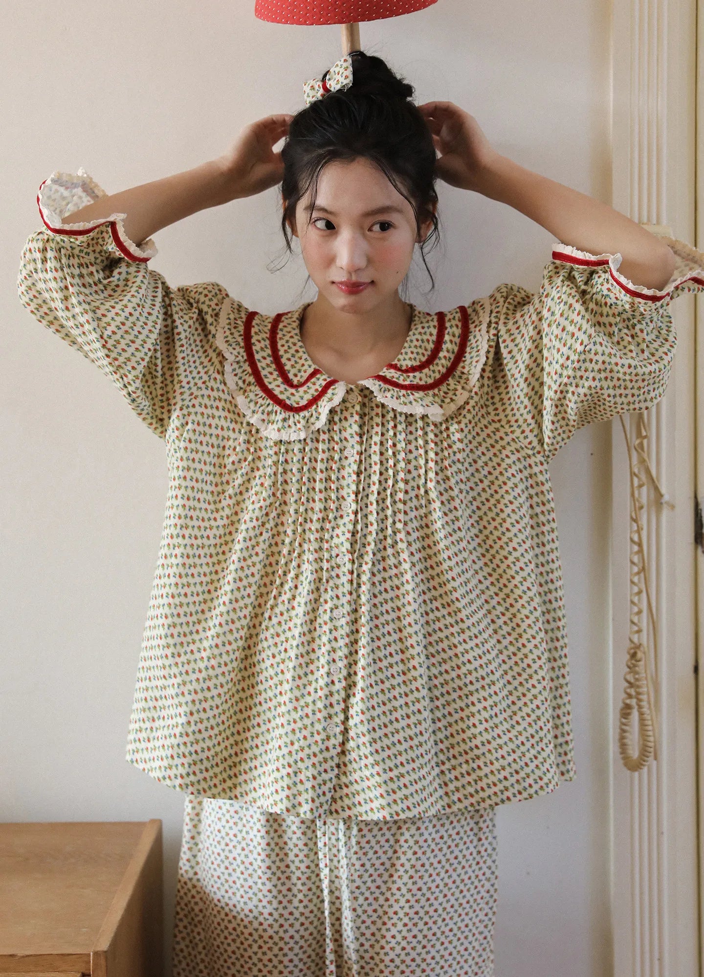 2026 new 100% cotton sweet rose floral printing home wear set princess women loose 2 pieces pajamas sets for spring summer