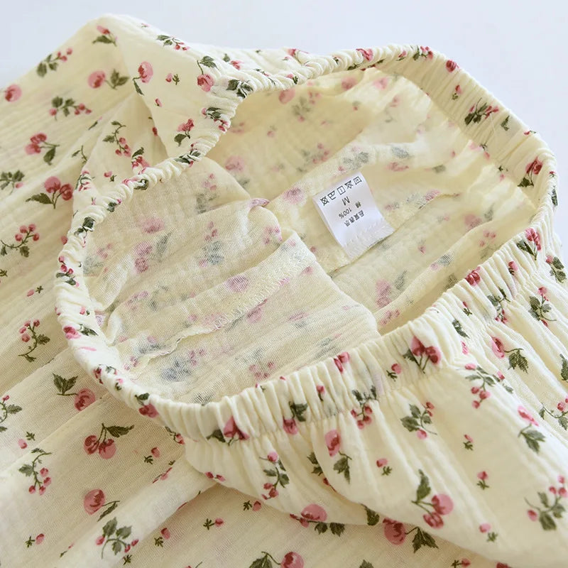 2026 Spring and Autumn Women's Pajama Set 100% Cotton Crepe Long sleeved Pants Two piece Cute and Sweet Home Fury Set Ladies