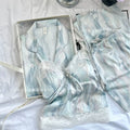 Princess Style Floral Print Pajamas Suit 4Pcs Cami Top Shorts Pants Ice Silk Loungewear Lady Sexy Lace Trim Home Clothes