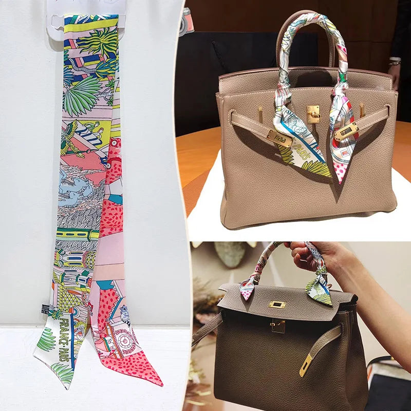 New 2025 simulated silk wrapped bag strap bag handle silk scarf tied bag ribbon decorative small streamer