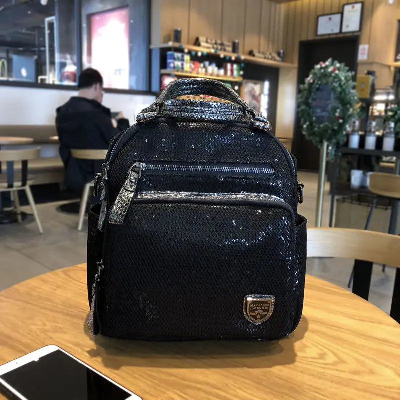 2025 Korean version new backpack women handbag sequin fashion travel backpack multifunctional large capacity dual-use bag trendy