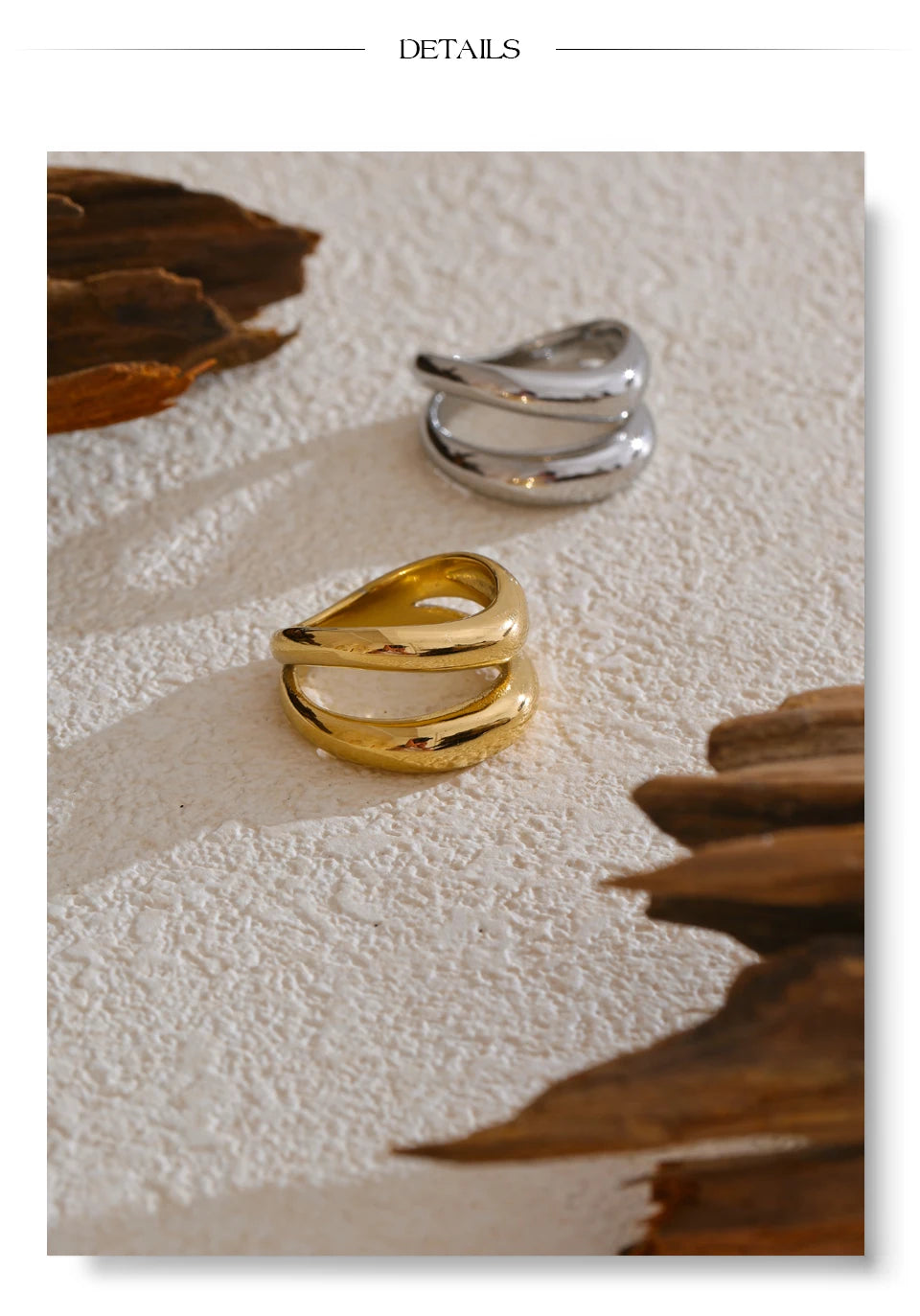Yhpup 6789# Stainless Steel Metal Double Layer Geometric Cast High Quality Ring Water Resistant Texture Fashion Daily Jewelry
