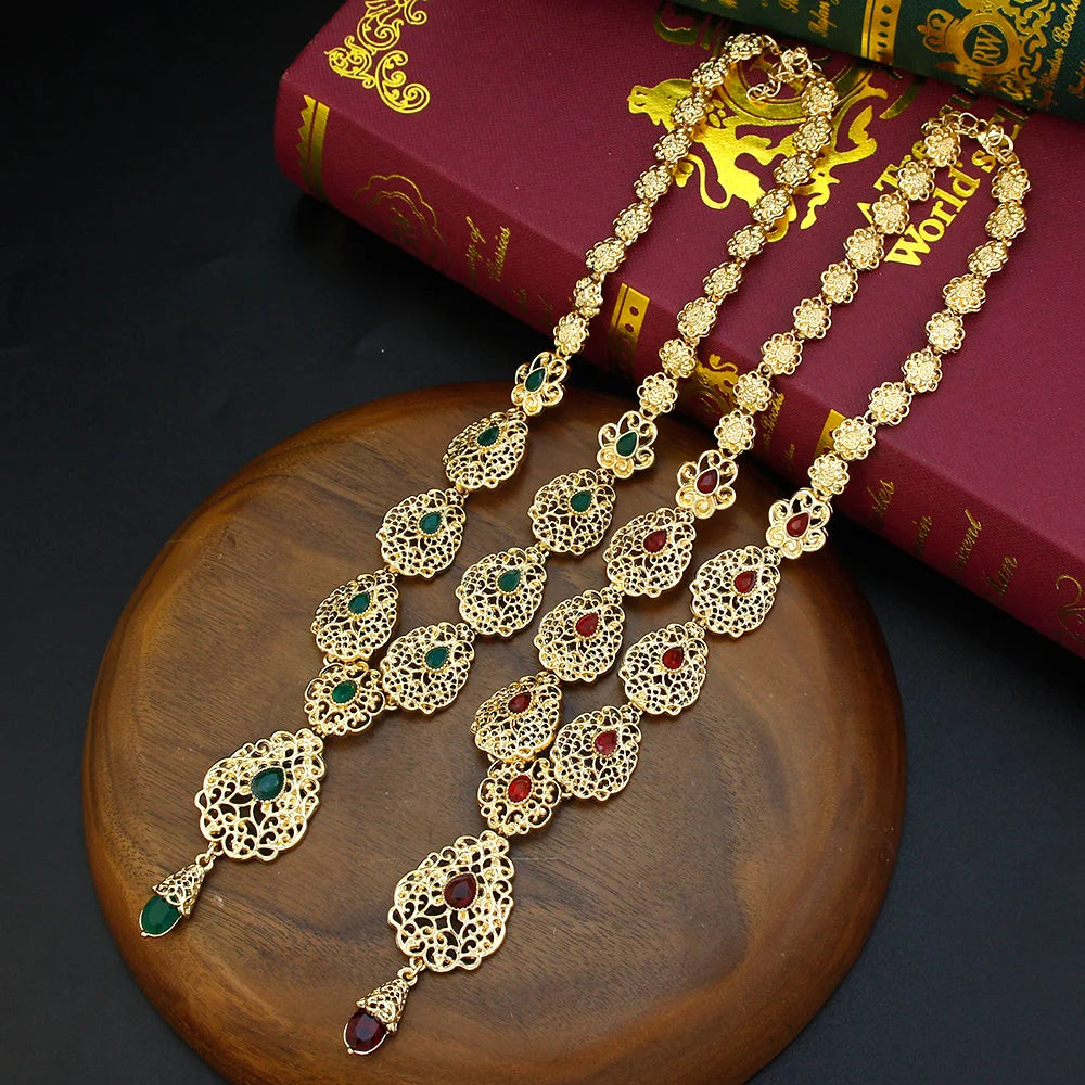 Sunspicems Charm Morocco Choker Necklace For Women Gold Color Droplet Crystal Necklace Hollow Arabesque Bride Wedding Jewelry